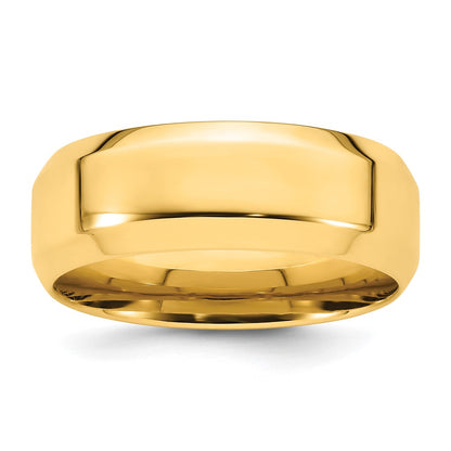 14k Yellow Gold 8mm Beveled Edge Comfort Fit Wedding Band Size 11.5