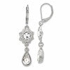 1928 Jewelry Silver-tone Fligree Floral Frame with Clear Crystal Center and Clear Crystal Teardrop Dangle Leverback Earrings