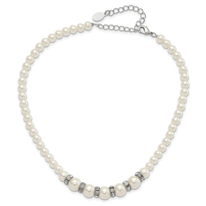 1928 Silver-tone Clear Crystal and Simulated Pearl 15in w/ 3in ext Necklace