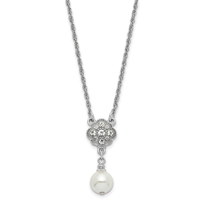 1928 Silver-tone Crystal and Imitation Pearl 16in w/ 3in ext. Necklace