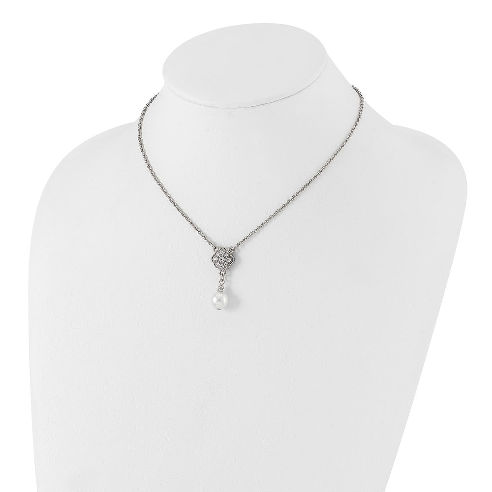 1928 Silver-tone Crystal and Imitation Pearl 16in w/ 3in ext. Necklace