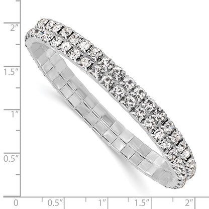 1928 Jewelry Silver-tone Sparkling Clear Crystal Two Row Stretch Bracelet