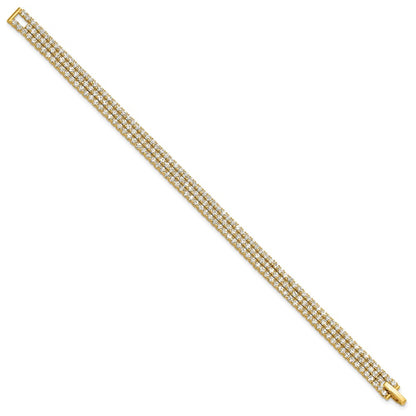 Flash Gold-tone Polished 3-strand Crystal 7in Bracelet