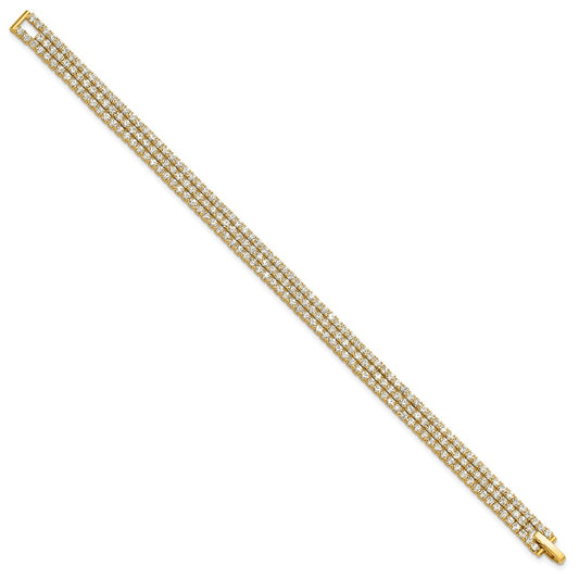 Flash Gold-tone Polished 3-strand Crystal 7in Bracelet