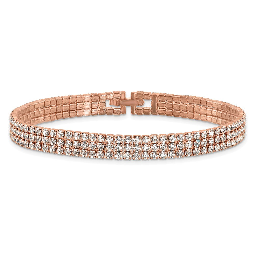 Flash Rose-Tone Polish 3-strand Crystal 7in Bracelet