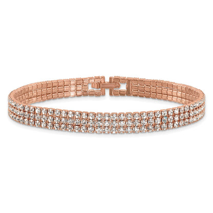 Flash Rose-Tone Polish 3-strand Crystal 7in Bracelet