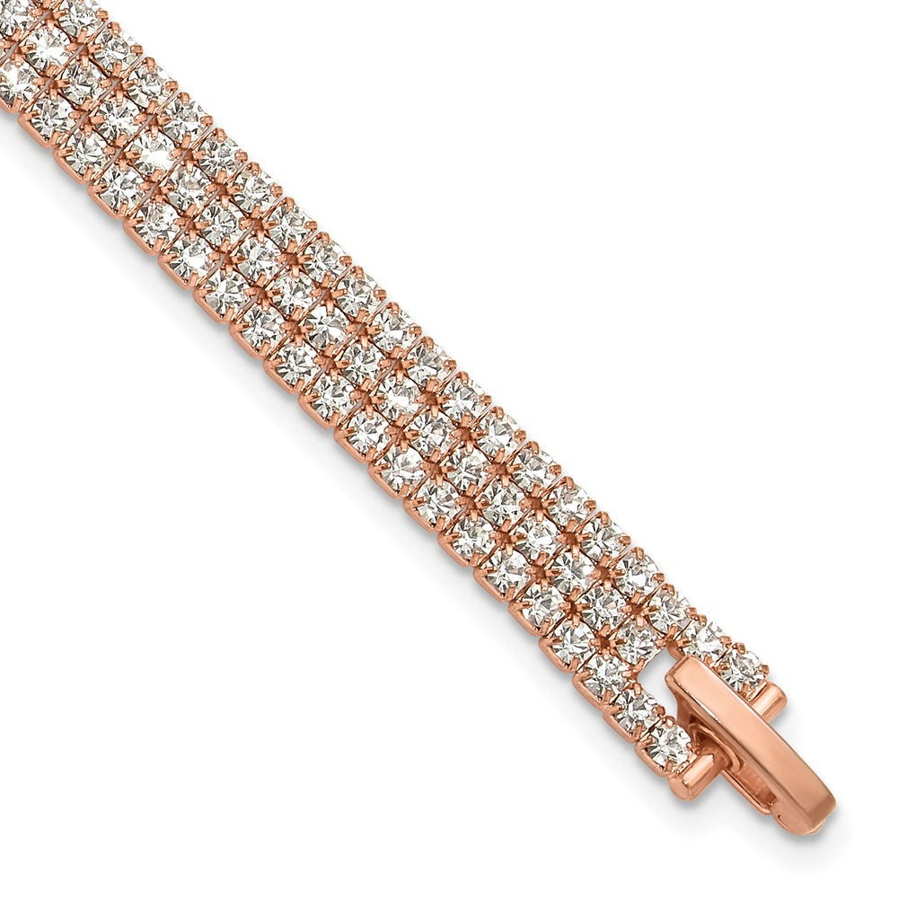Flash Rose-Tone Polish 3-strand Crystal 7in Bracelet