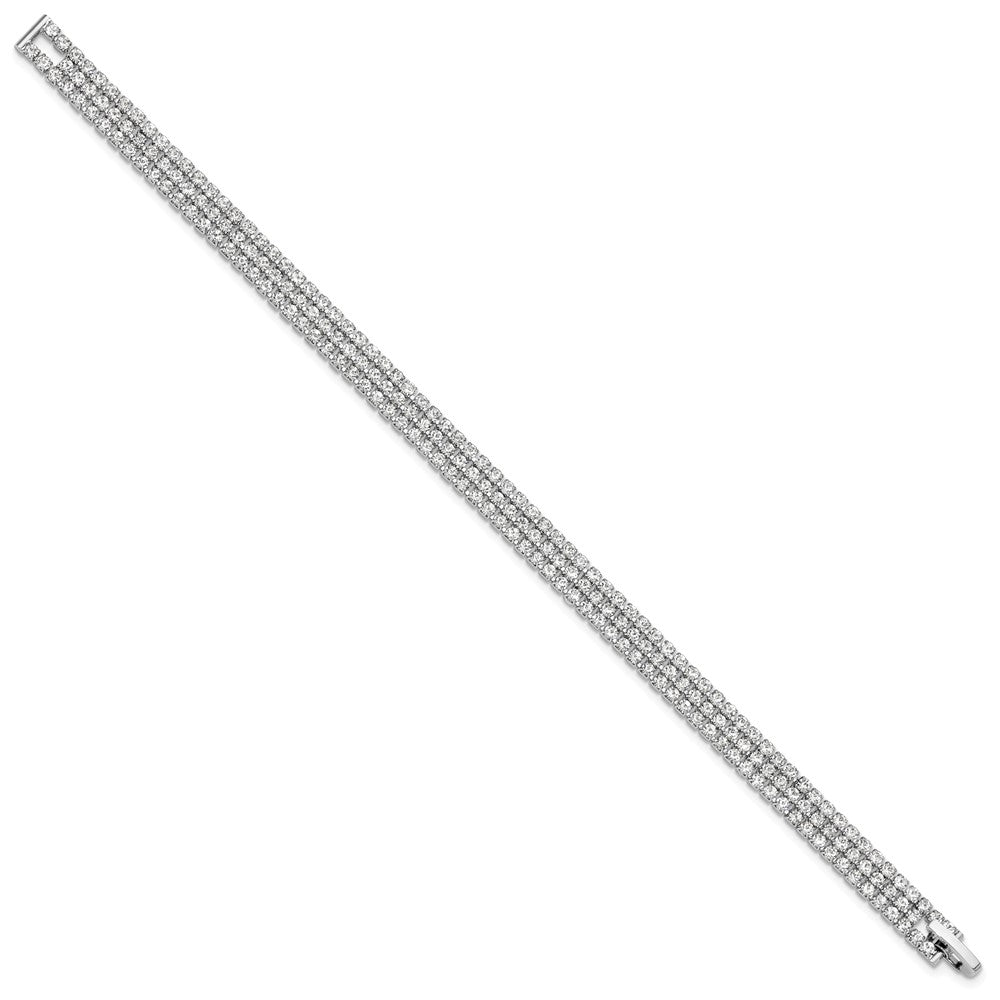 Silver-tone Polished 3-strand Crystal 7in Bracelet