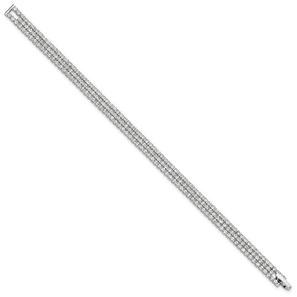 Silver-tone Polished 3-strand Crystal 7in Bracelet