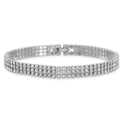 Silver-tone Polished 3-strand Crystal 7in Bracelet