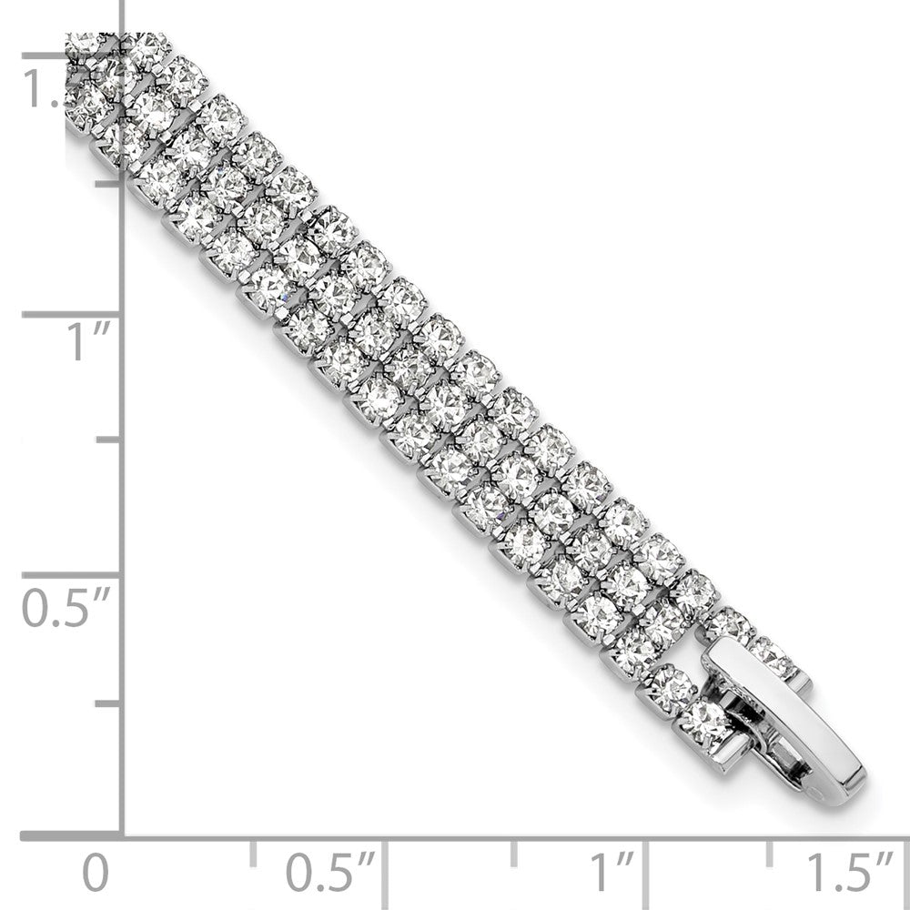 Silver-tone Polished 3-strand Crystal 7in Bracelet
