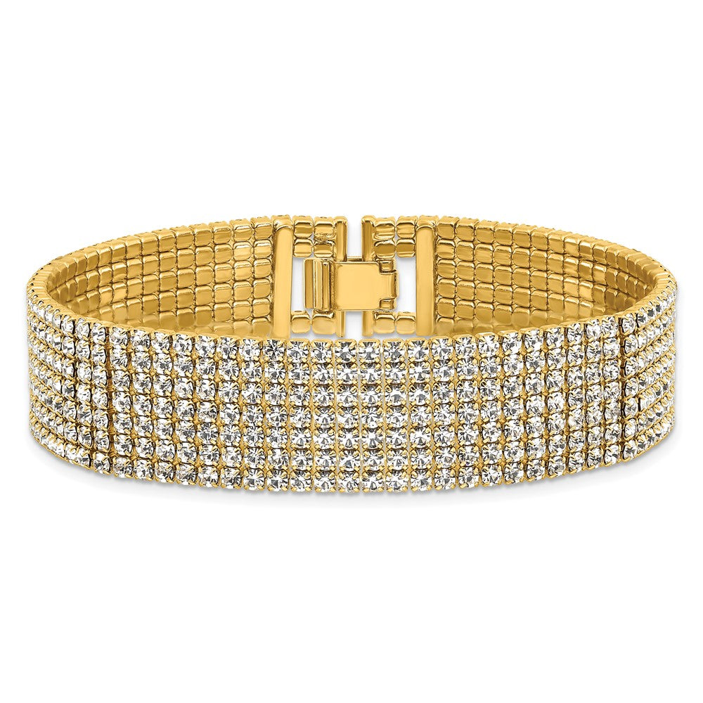 Flash Gold-tone Polished Multi-strand Crystal 7in Bracelet