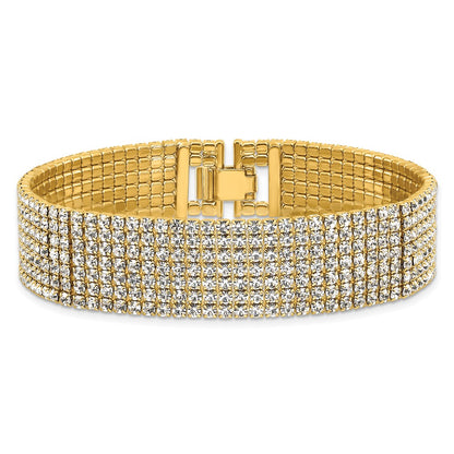 Flash Gold-tone Polished Multi-strand Crystal 7in Bracelet