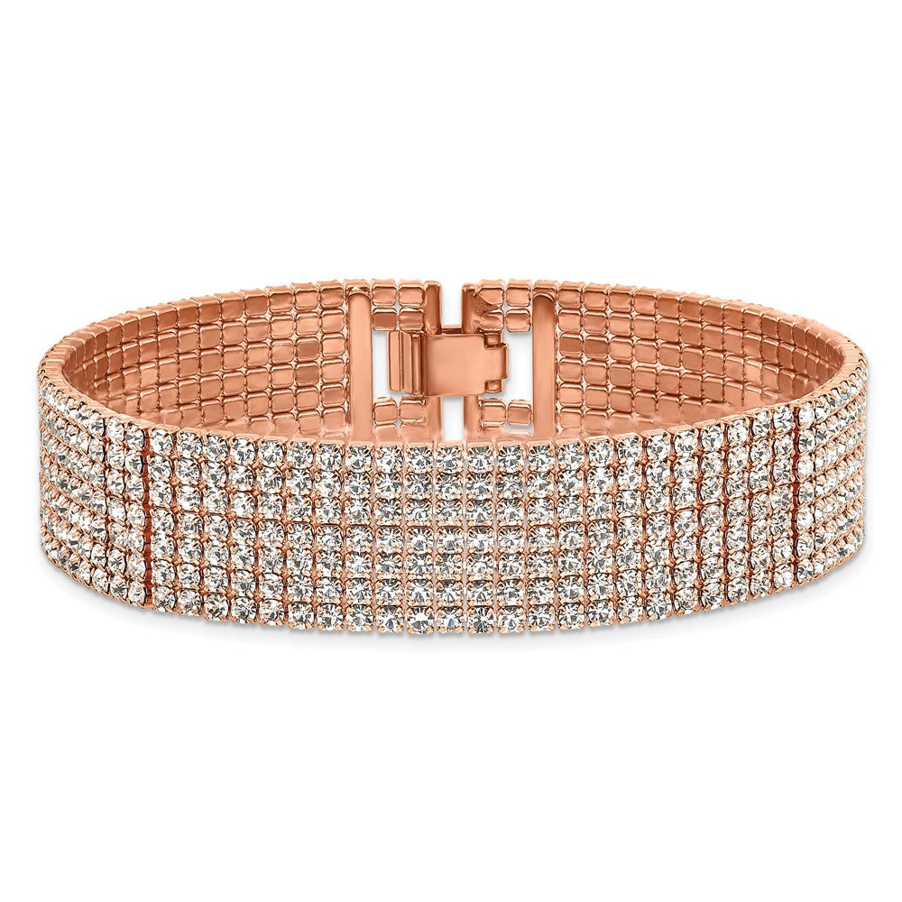 Flash Rose-Tone Polish Multi-strand Crystal 7in Bracelet