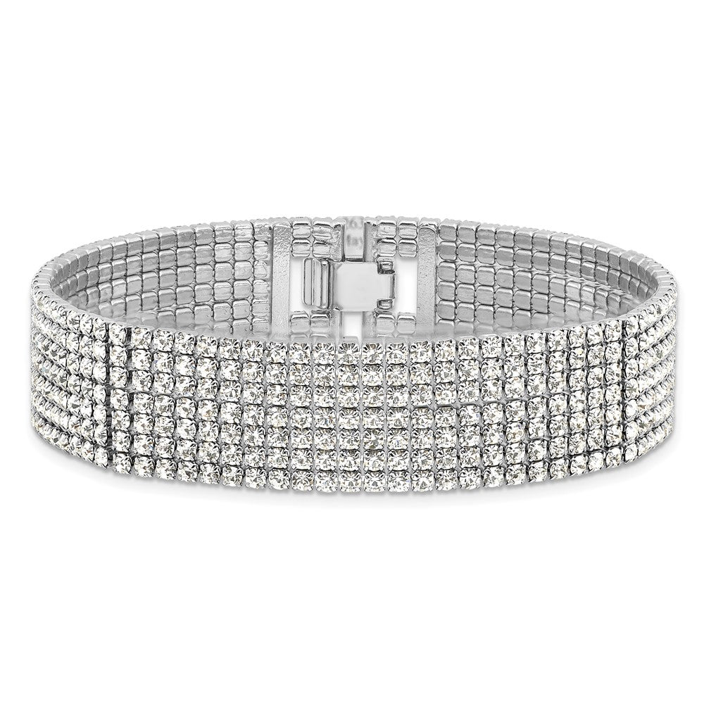 Silver-tone Polish Multi-strand Crystal 7in Bracelet