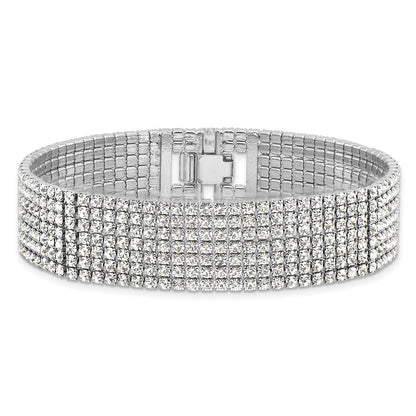 Silver-tone Polish Multi-strand Crystal 7in Bracelet