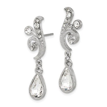 1928 Jewelry Silver-tone Sparkling Clear Crystal from Swarovski Teardrop Vintage Style Dangle Post Earrings