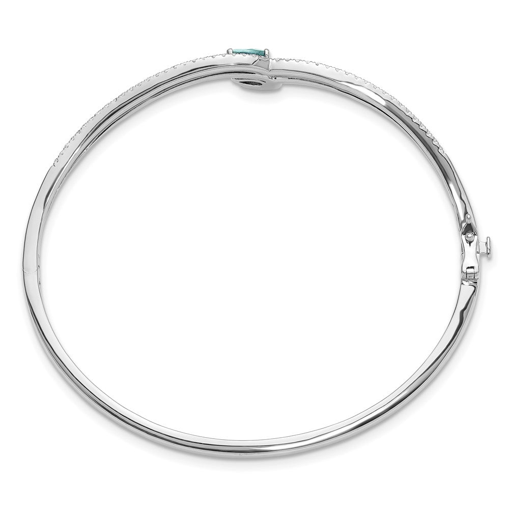 Pure Serenity 14k White Gold 3/4 carat Lab Grown Diamond VS/SI+ G+ and Pear Lab Created Paraiba Bangle Bracelet