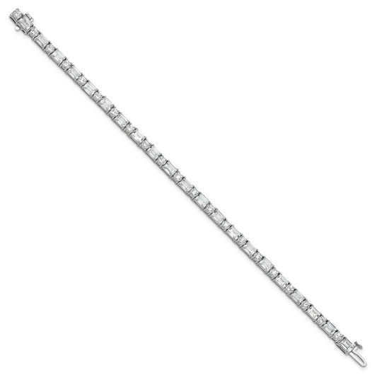 14k White Gold 10 carat Lab Grown Diamond VS/SI+ G+ Complete Emerald and Round Tennis Bracelet