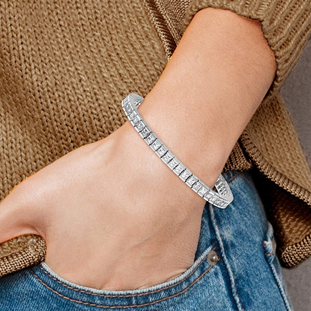 14k White Gold 10 carat Lab Grown Diamond VS/SI+ G+ Complete Princess Bezel Set Tennis Bracelet