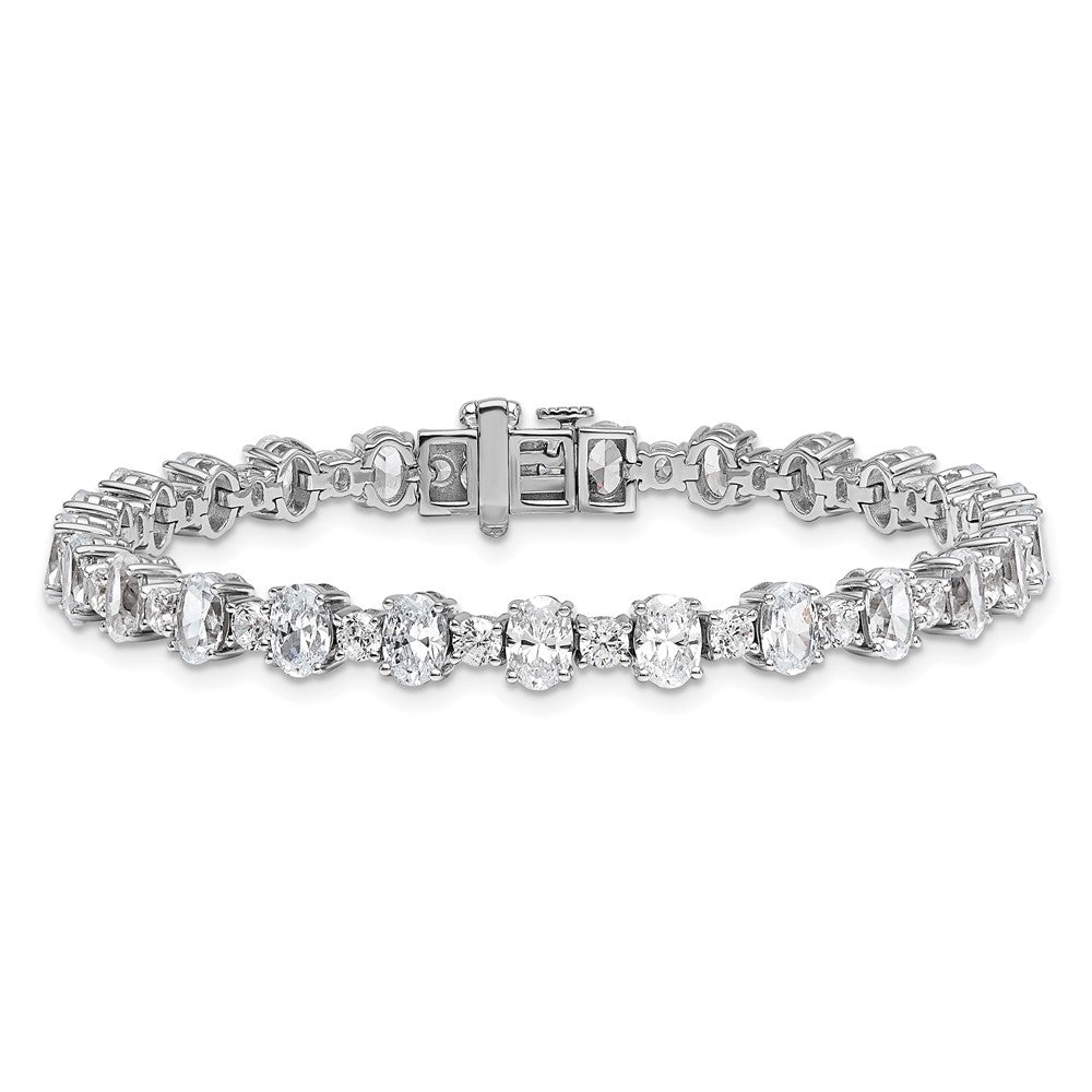 14k White Gold 11 carat Lab Grown Diamond VS/SI+ G+ Complete Round and Oval 7 inch Fancy Tennis Bracelet