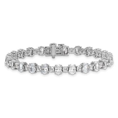 14k White Gold 11 carat Lab Grown Diamond VS/SI+ G+ Complete Round and Oval 7 inch Fancy Tennis Bracelet