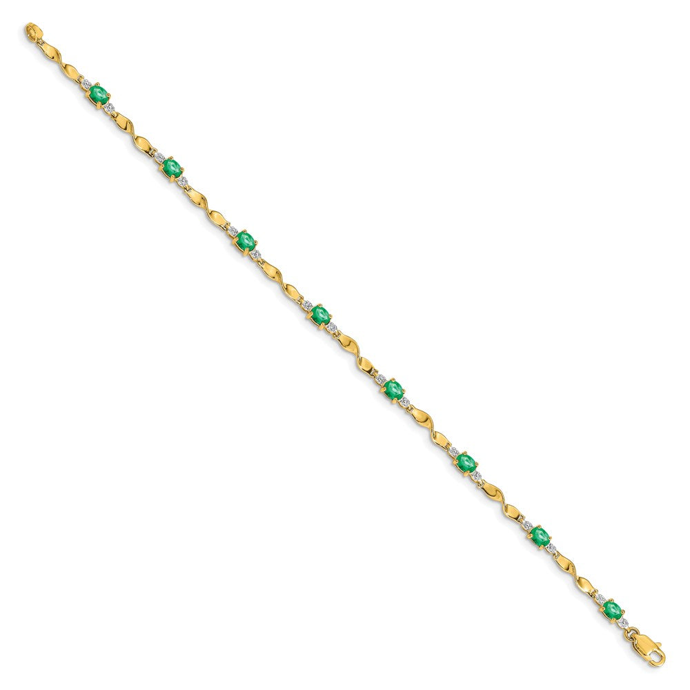 10k Diamond and Oval Emerald Bracelet