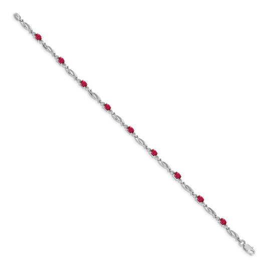10k White Gold Diamond and Oval Ruby Fancy Link 7.25 inch Bracelet