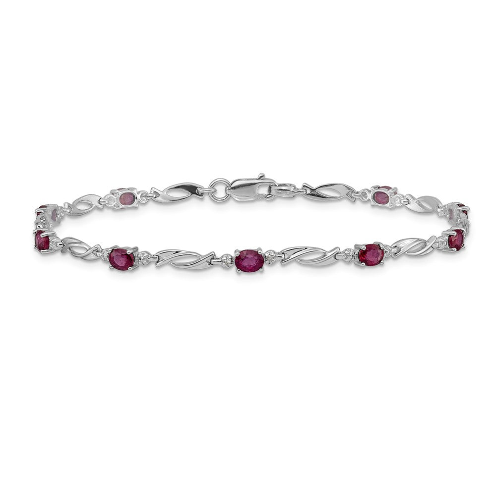 10k White Gold Diamond and Oval Ruby Fancy Link 7.25 inch Bracelet