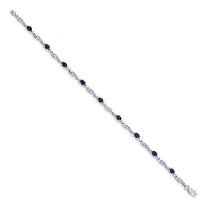 10k White Gold Diamond and Oval Sapphire Fancy Link 7.25 inch Bracelet