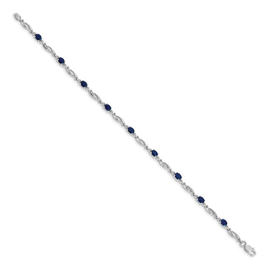 10k White Gold Diamond and Oval Sapphire Fancy Link 7.25 inch Bracelet