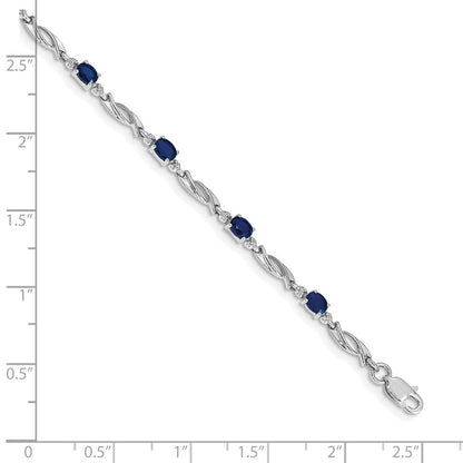 10k White Gold Diamond and Oval Sapphire Fancy Link 7.25 inch Bracelet
