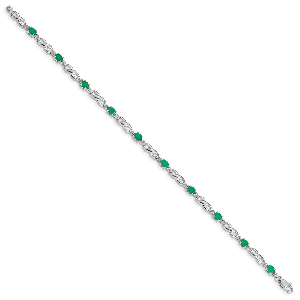 10k White Gold Diamond and Oval Emerald Infinity Link 7 inch Bracelet