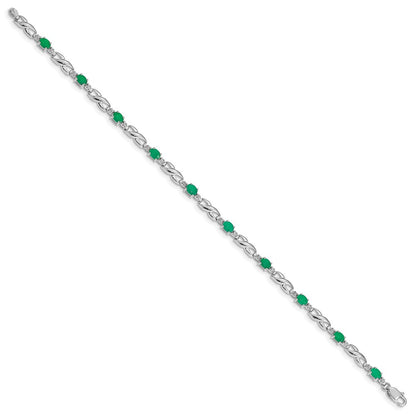10k White Gold Diamond and Oval Emerald Infinity Link 7 inch Bracelet