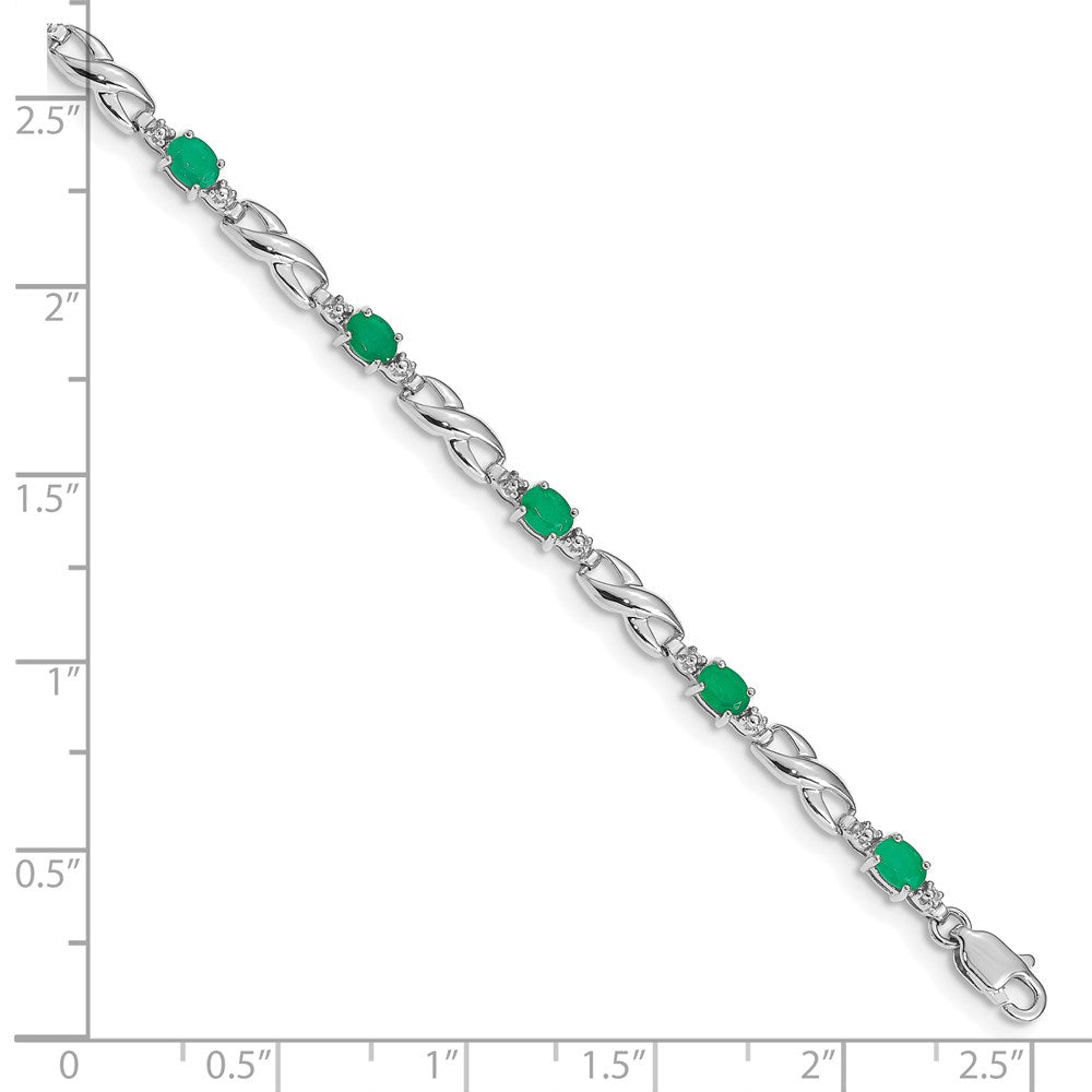 10k White Gold Diamond and Oval Emerald Infinity Link 7 inch Bracelet