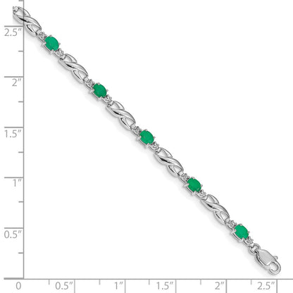 10k White Gold Diamond and Oval Emerald Infinity Link 7 inch Bracelet