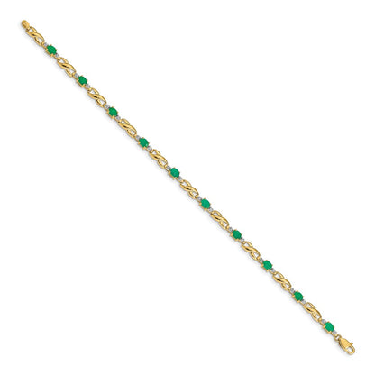 10k Diamond and Oval Emerald Infinity Link 7 inch Bracelet