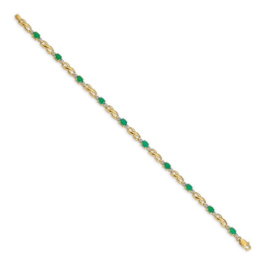 10k Diamond and Oval Emerald Infinity Link 7 inch Bracelet