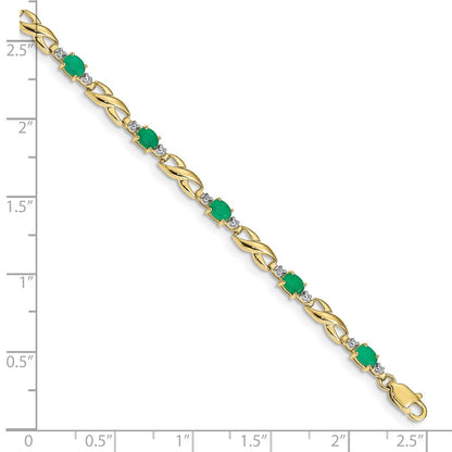 10k Diamond and Oval Emerald Infinity Link 7 inch Bracelet