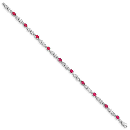 10k White Gold Diamond and Oval Composite Ruby Infinity Link 7 inch Bracelet