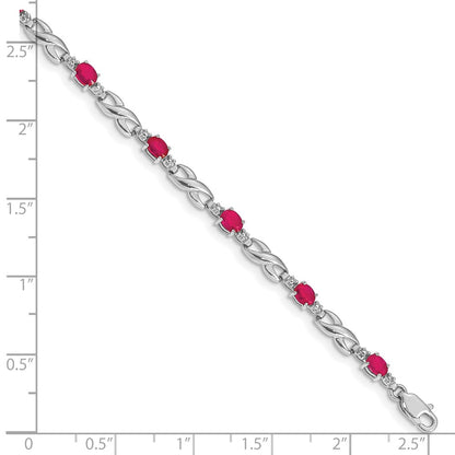 10k White Gold Diamond and Oval Composite Ruby Infinity Link 7 inch Bracelet