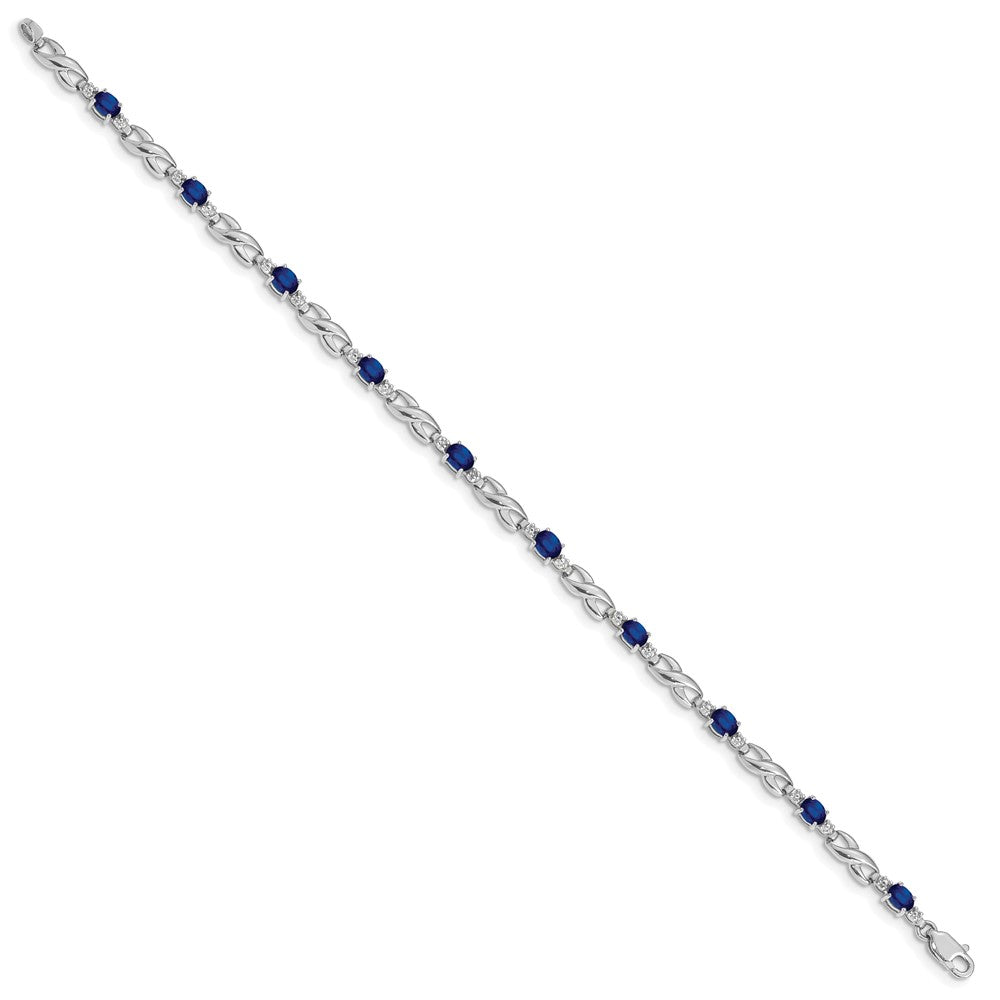 10k White Gold Diamond and Oval Sapphire Infinity Link 7 inch Bracelet