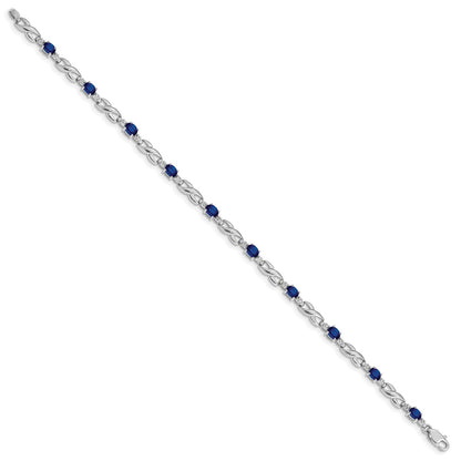 10k White Gold Diamond and Oval Sapphire Infinity Link 7 inch Bracelet