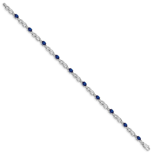 10k White Gold Diamond and Oval Sapphire Infinity Link 7 inch Bracelet