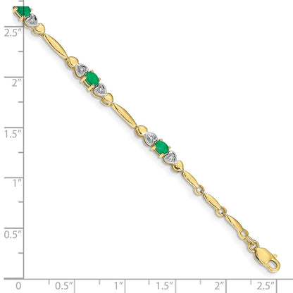 10k Diamond and Oval Emerald Heart Link 7 inch Bracelet