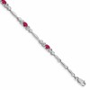 10k White Gold Diamond and Oval Ruby Heart Link 7 inch Bracelet