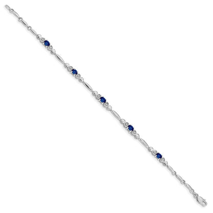 10k White Gold Diamond and Oval Sapphire Heart Link 7 inch Bracelet