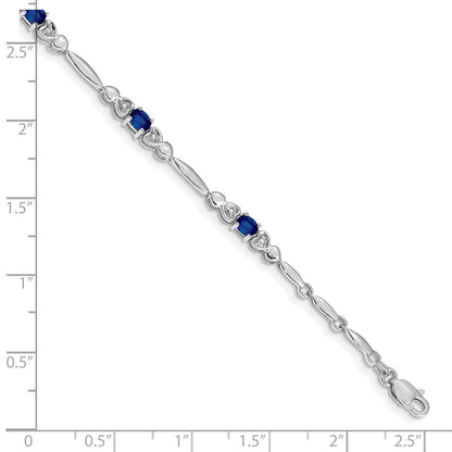 10k White Gold Diamond and Oval Sapphire Heart Link 7 inch Bracelet