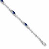 10k White Gold Diamond and Oval Sapphire Heart Link 7 inch Bracelet