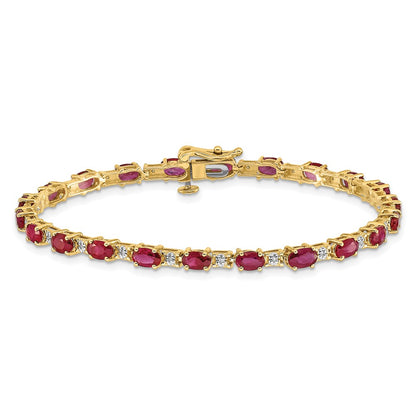 10k 1/10 carat Diamond and Oval Ruby 7 inch Bracelet
